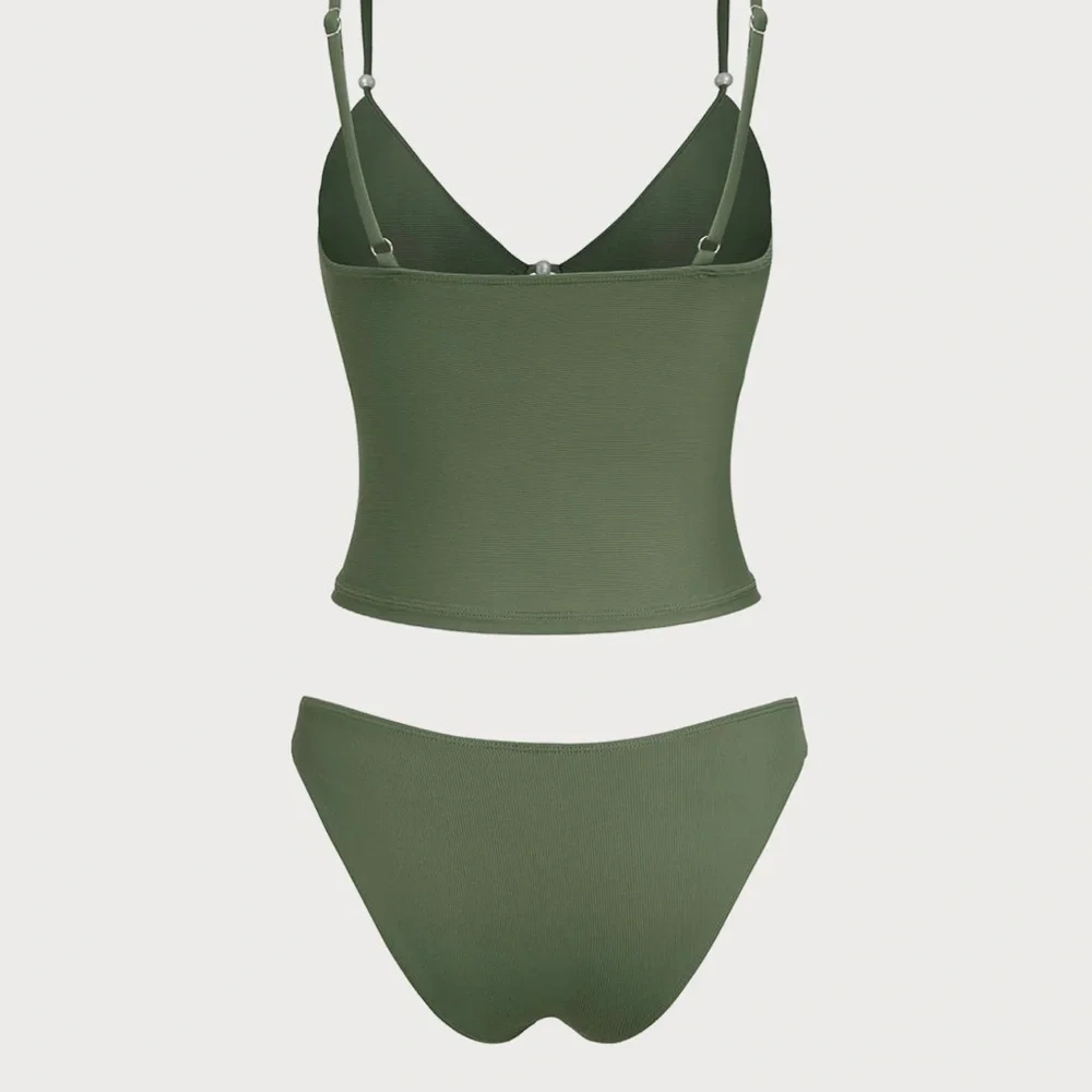 Samiol Grey Green Ribbed Fake Two-Piece Tankini Set - Picture 5 of 5